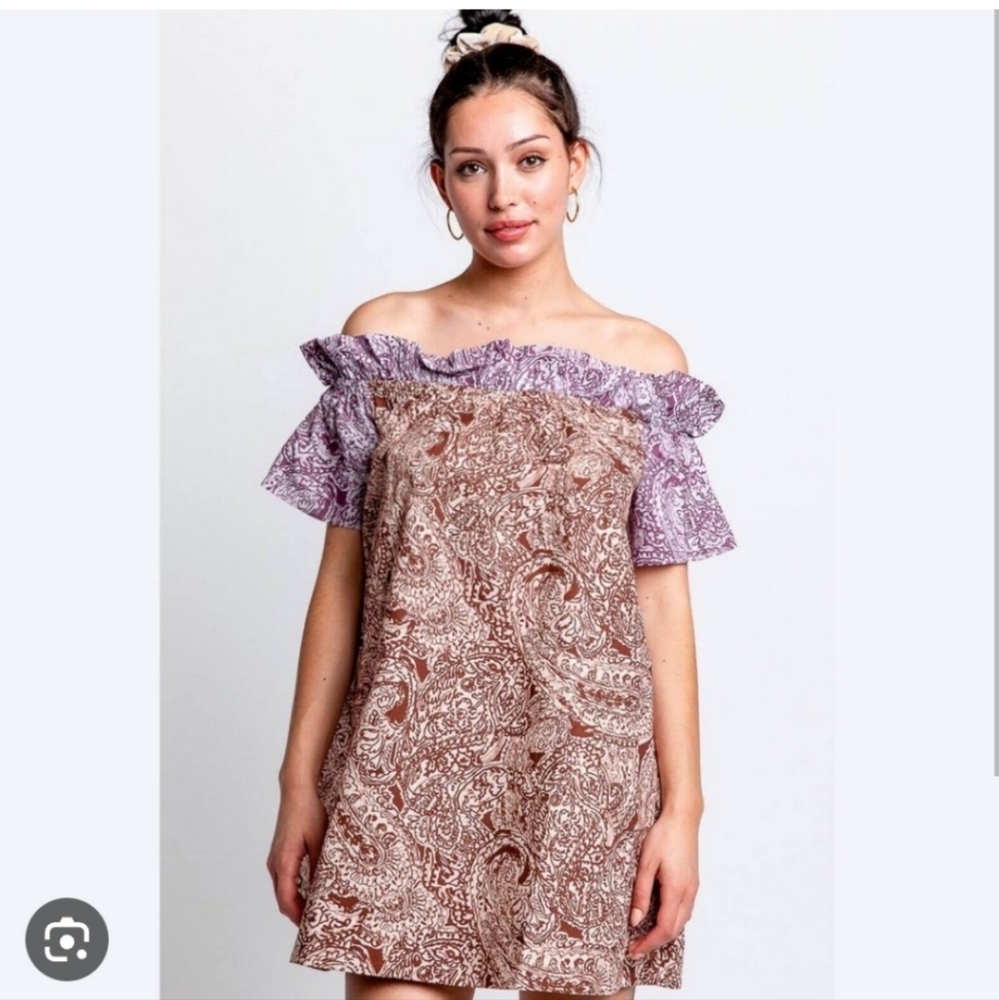 NWT Free People Sophie Paisley Printed Dress Light Combo Purple Brown, size S/P
